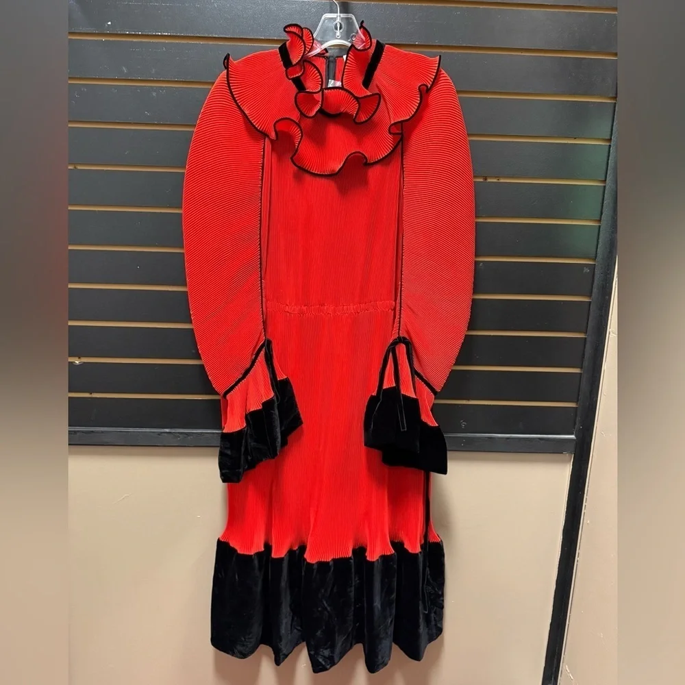 Tory Burch NWT Red Pleated Ruffle Dress Size 10 $998 MSRP